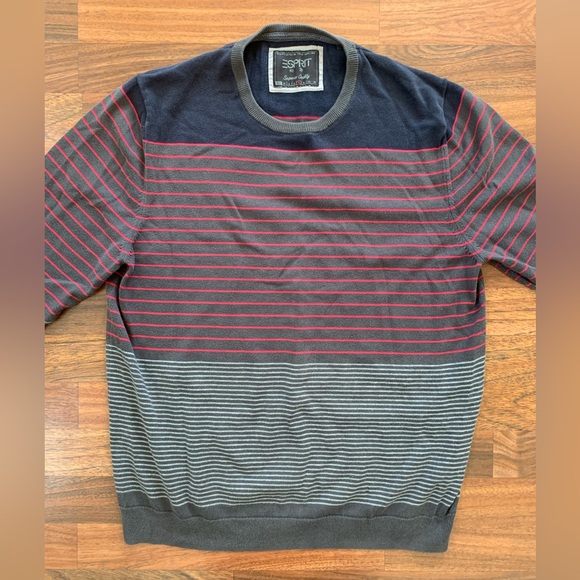 Esprit no. 30 sweater men’s size Large striped gray and red - Picture 1 of 5